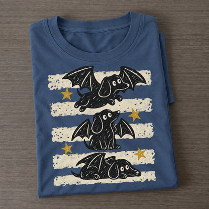 Chalk Bat Wing Dachshunds Night Stripes Classic T-shirt – Twilight Navy