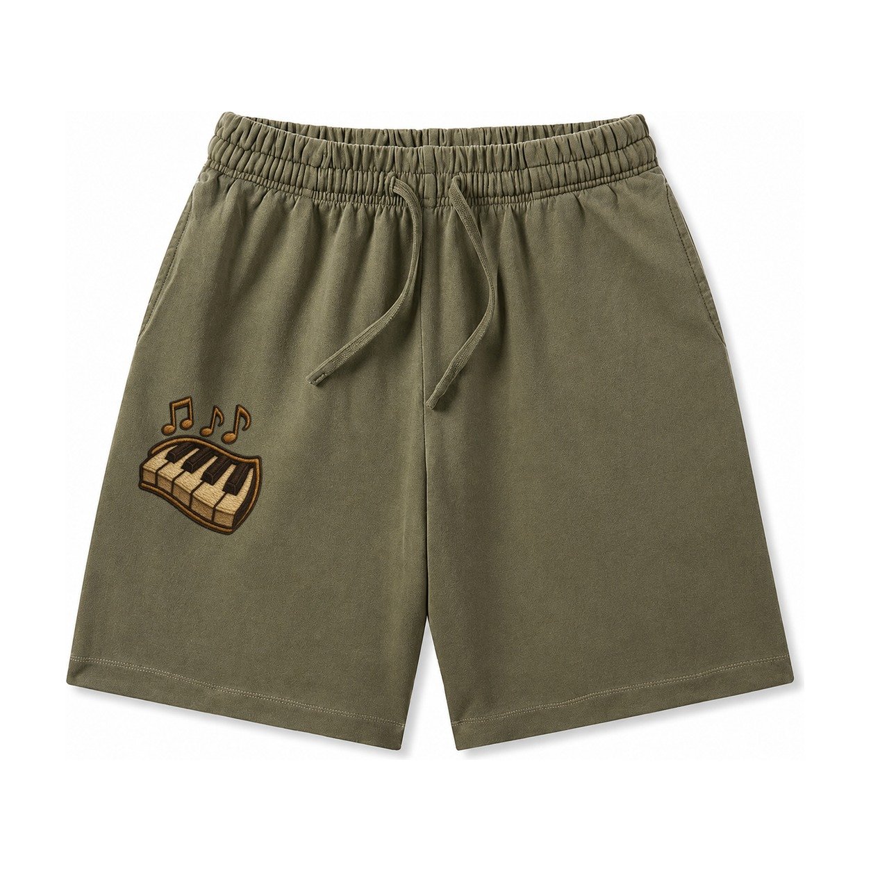 Piano Keys Ivory And Ebony Keys With Music Notes Washed Shorts – Army Green