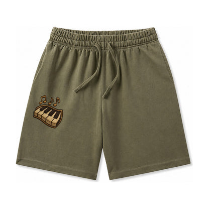 Piano Keys Ivory And Ebony Keys With Music Notes Washed Shorts – Army Green