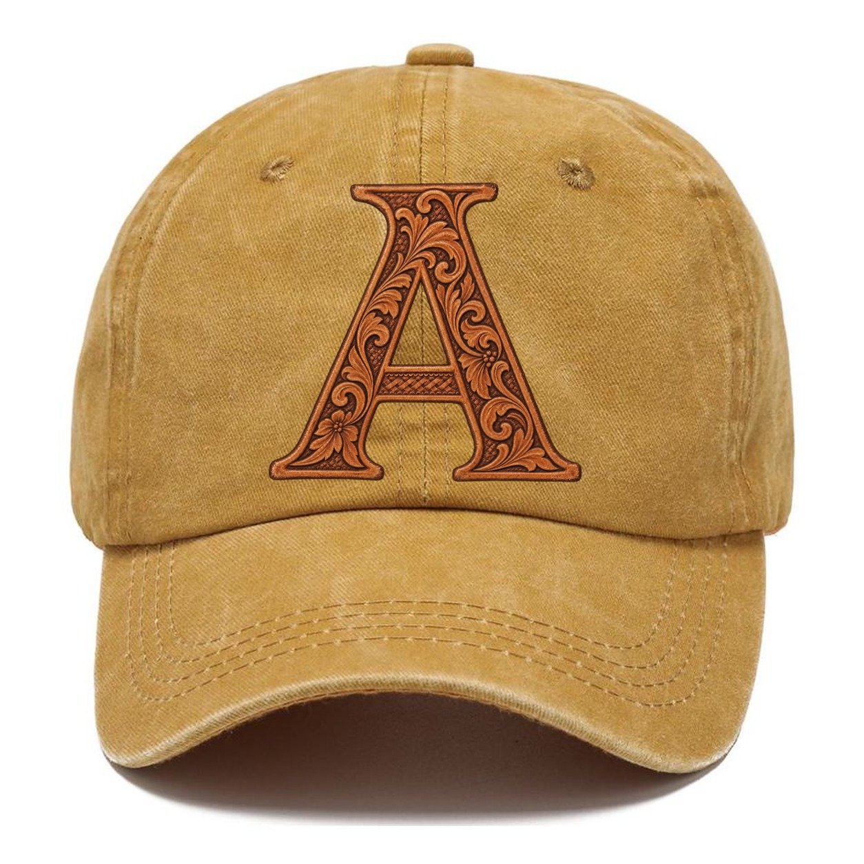Tooled Leather A Monogram Classic Cap – Golden Harvest