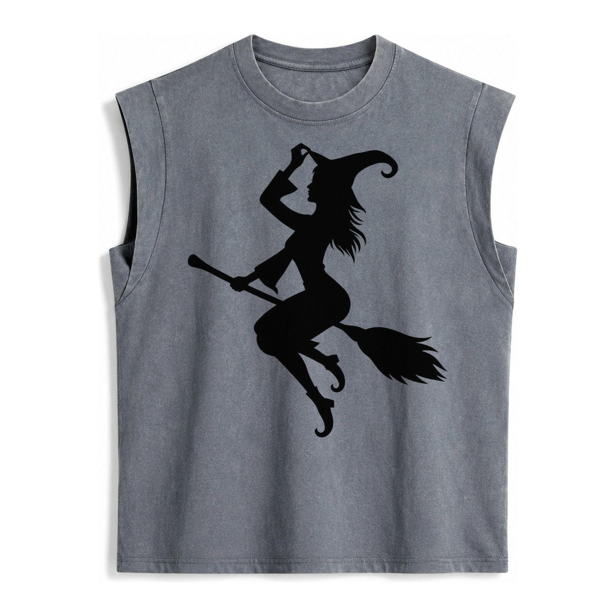 202308151409 Witch On Broom 4 Vintage Washed Tank – Grey