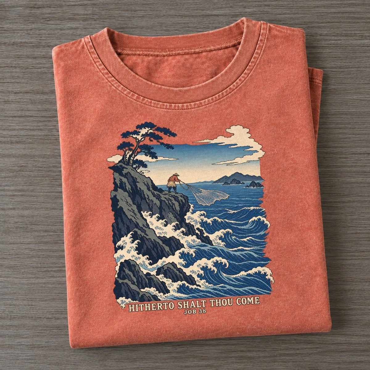 Hitherto Shalt Thou Come The Great Deep Vintage T-shirt – Terracotta