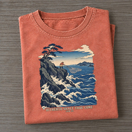 Hitherto Shalt Thou Come The Great Deep Vintage T-shirt – Terracotta
