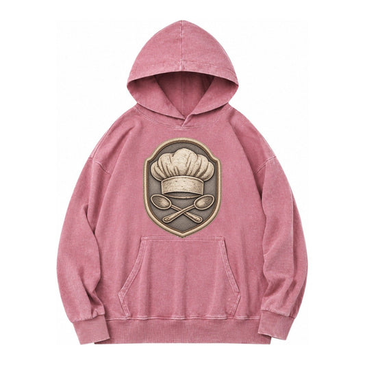 Cooking Chef Hat Toque Blanche With Crossed Spoons In Vintage Washed Hoodie – Dusty Rose