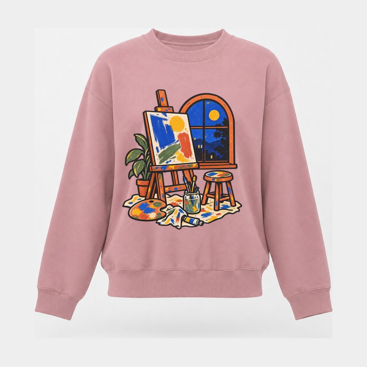Easel At Dusk Clay Color Makers Women's Crewneck Sweatshirt – Pink