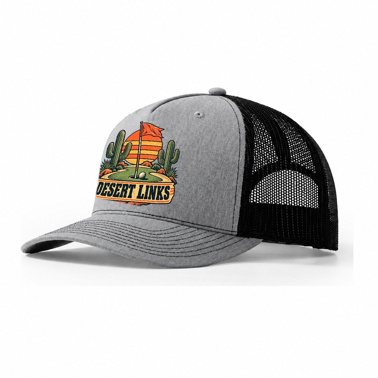 Desert Links Golf Life Trucker Hat – Sport Grey Black