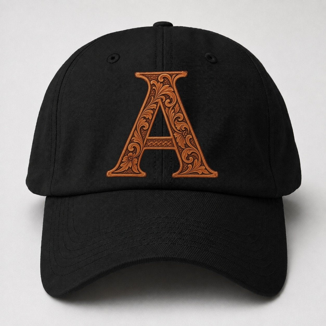 Tooled Leather A Monogram Baseball Cap – Black