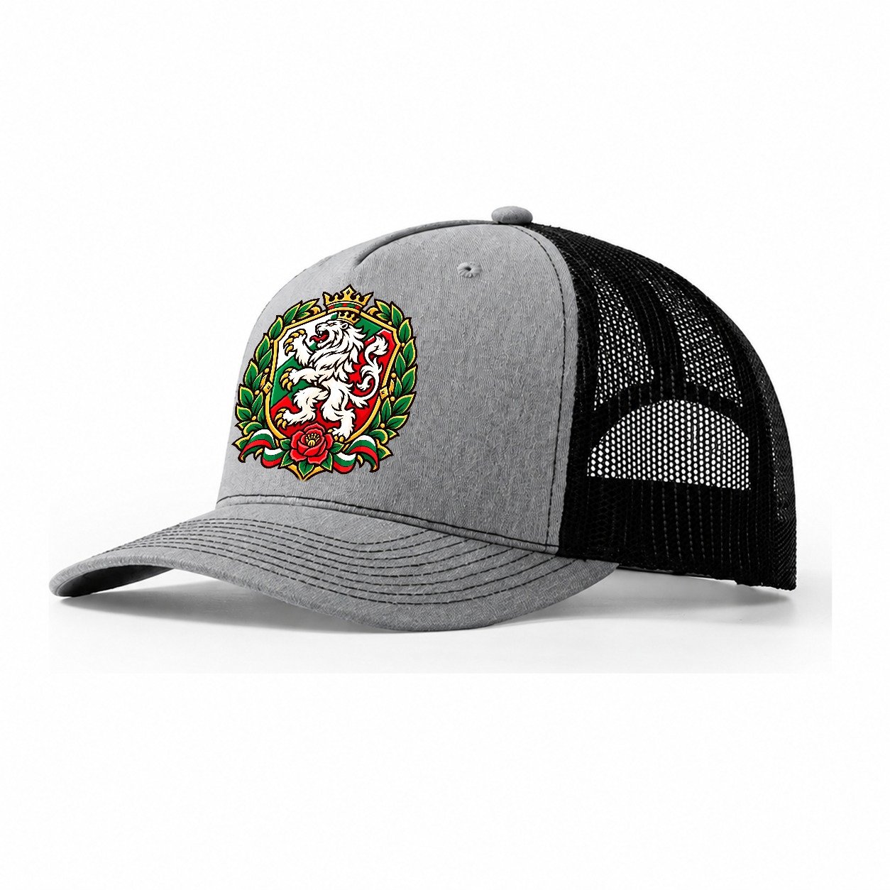 Bulgaria Heraldic Crest Country Logos Trucker Hat – Sport Grey Black