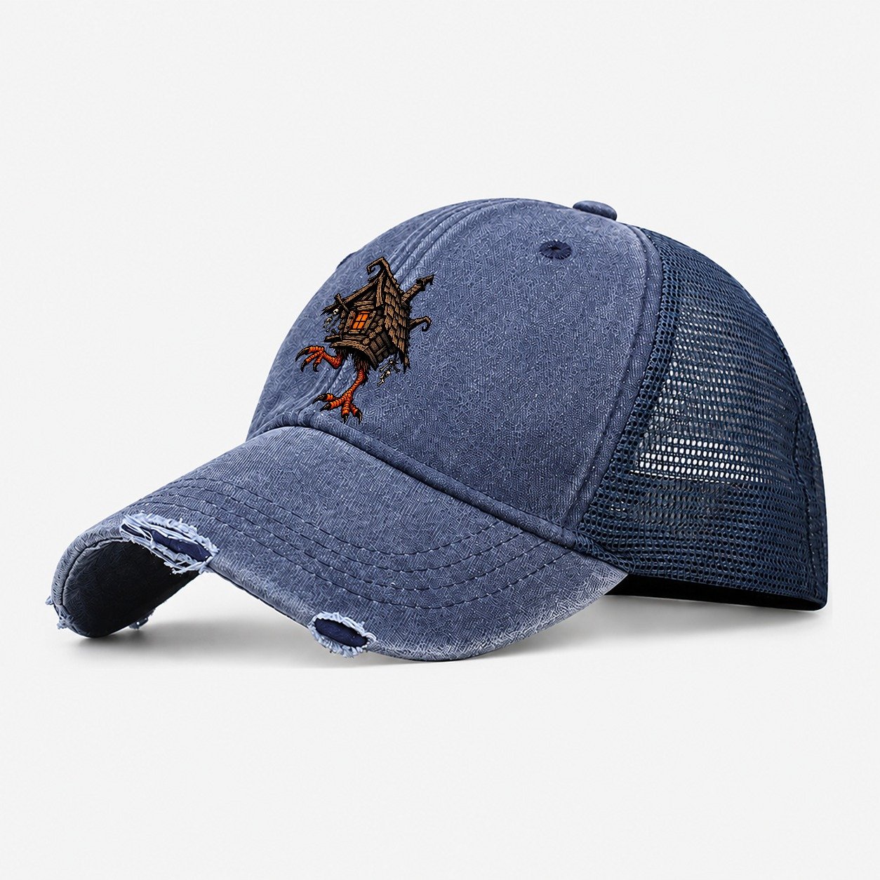 Baba Yaga Hut On Chicken Legs Witch Magic Washed Trucker Hat – Navy