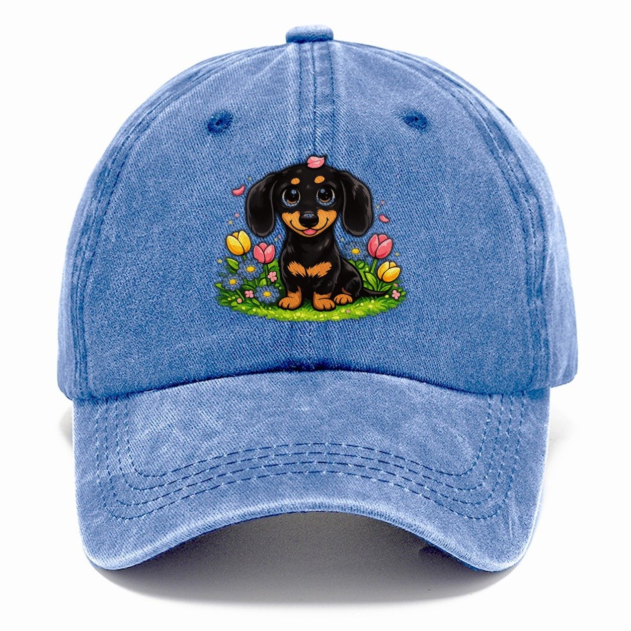 Dachshund Spring Flowers Classic Cap – Summer Sky
