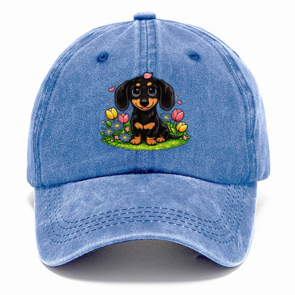 Dachshund Spring Flowers Classic Cap – Summer Sky
