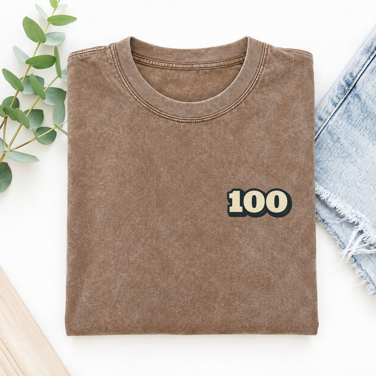 Number 100 Left Chest Vintage T-shirt – Brown