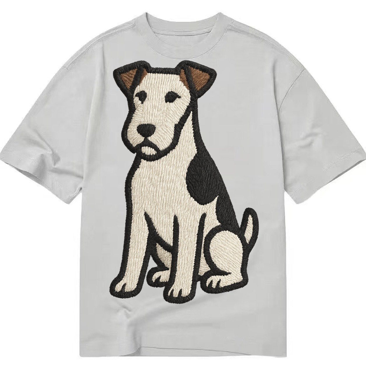 Wire Fox Terrier White With Black Markings Embroidered Desig Classic T-shirt – Grey