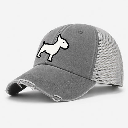 Bull Terrier White Egg Shaped Head Flat Side Profile Washed Trucker Hat – Grey