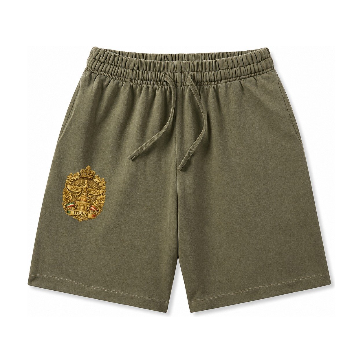 Iran Fire Temple Emblem Washed Shorts – Army Green