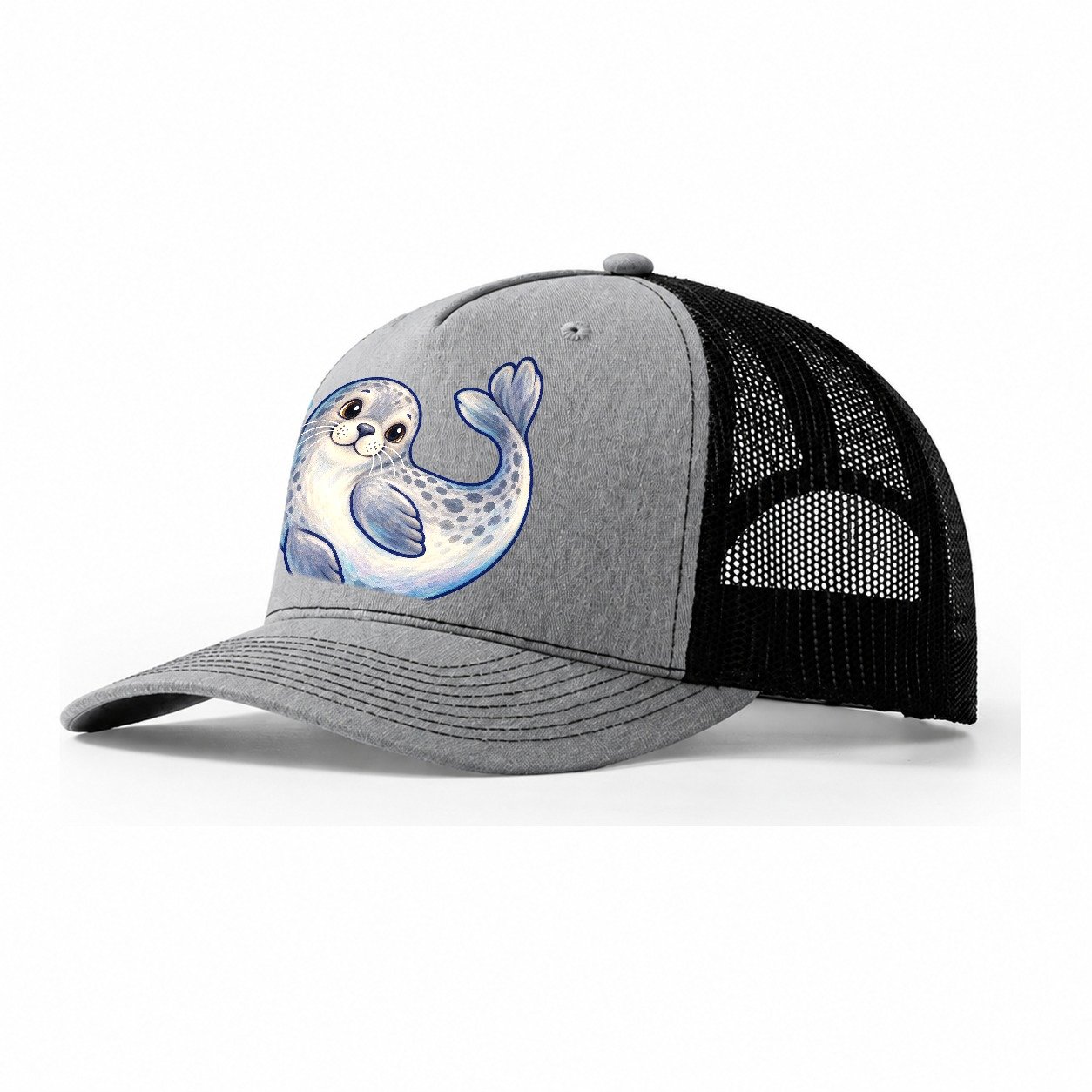 Seal Side Roll Sea Sprite Trucker Hat – Sport Grey Black
