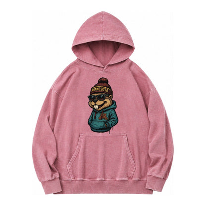 Minneapolis Gopher Wearing Minnesota Beanie With M Patch Vintage Washed Hoodie – Dusty Rose