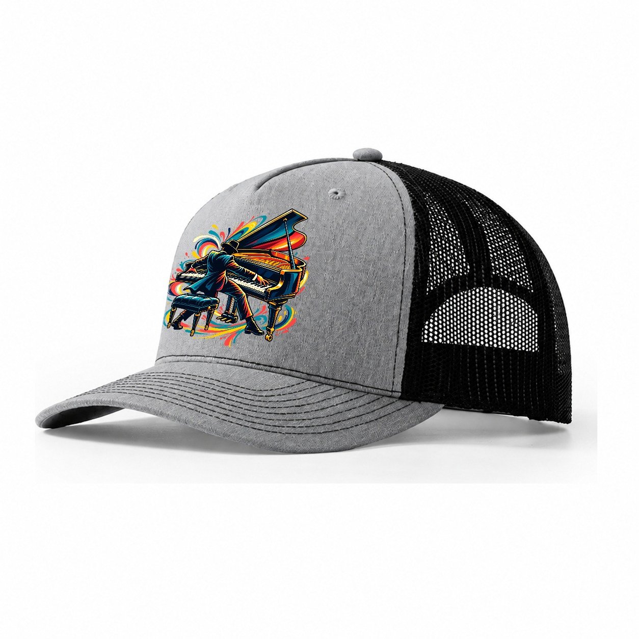 Grand Piano Icon Music Instruments Trucker Hat – Sport Grey Black