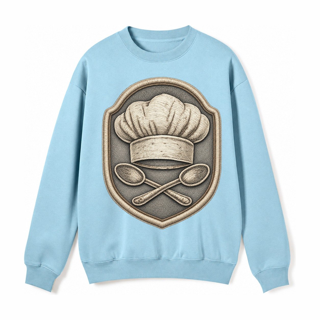 Cooking Chef Hat Toque Blanche With Crossed Spoons In Fleece Sweatshirt – Light Blue