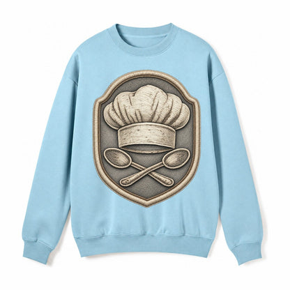 Cooking Chef Hat Toque Blanche With Crossed Spoons In Fleece Sweatshirt – Light Blue