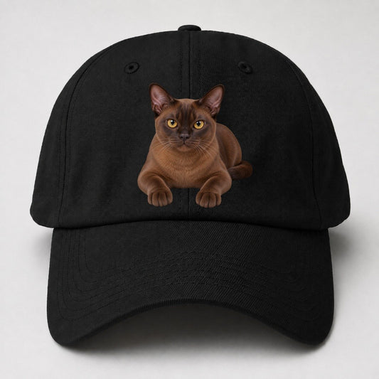 Burmese Reclining Paws Forward Realistic Cat Portrait Baseball Cap – Black