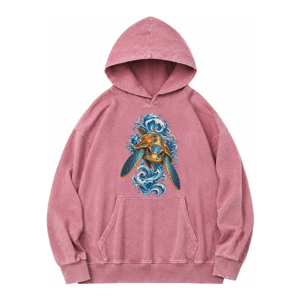 Ornate Sea Turtle Vintage Washed Hoodie – Dusty Rose
