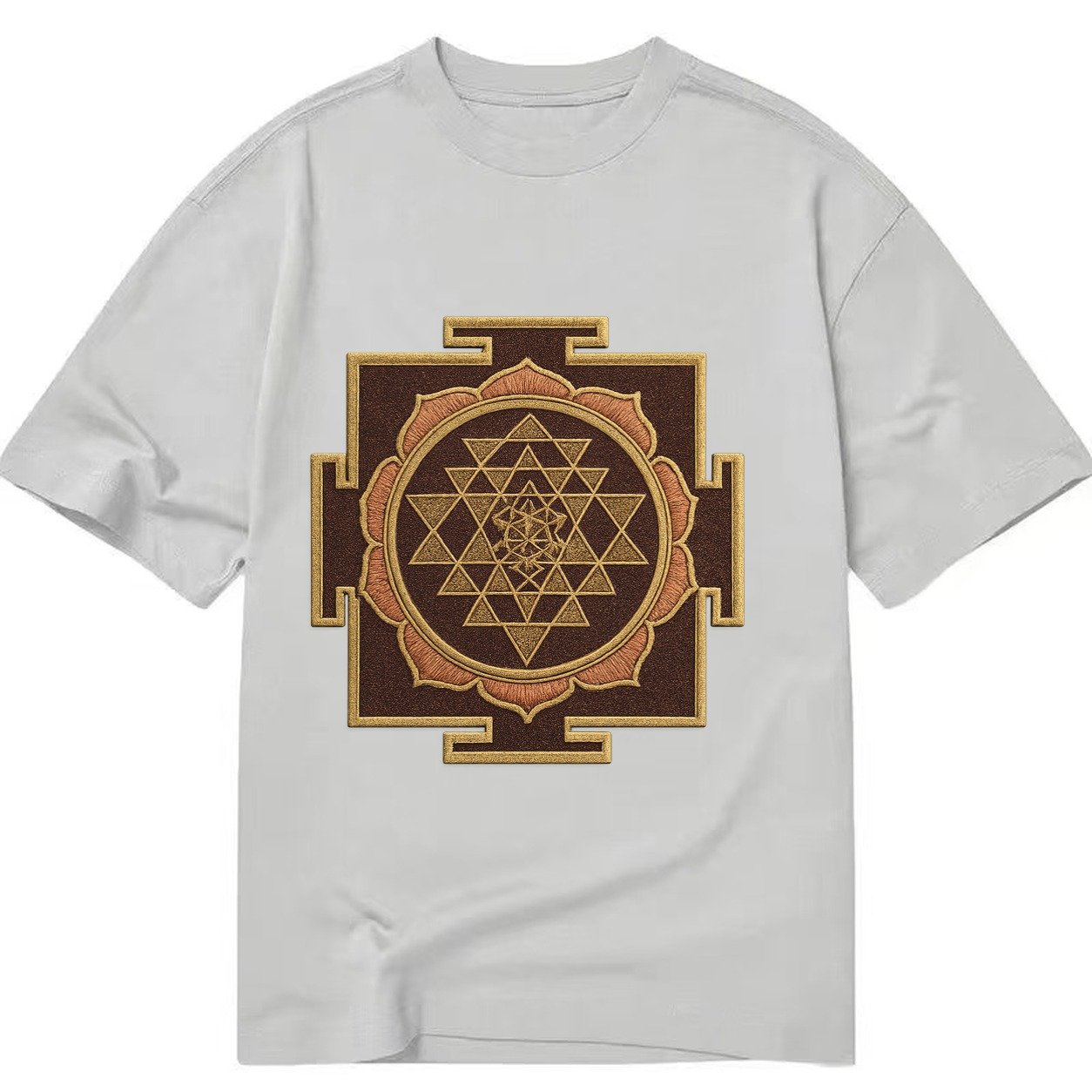 Sri Yantra Hindu Geometry Red And Gold Thread Divine Feminin Classic T-shirt – Grey