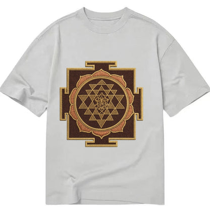 Sri Yantra Hindu Geometry Red And Gold Thread Divine Feminin Classic T-shirt – Grey