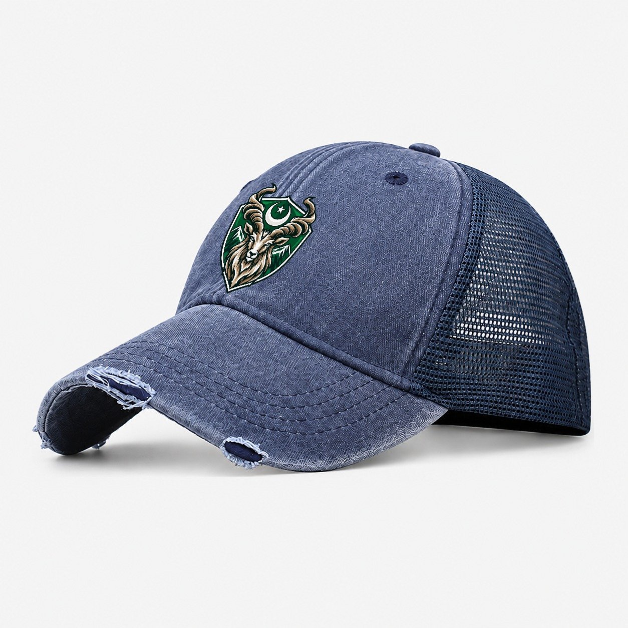 Pakistan Minimal Emblem Country Logos Washed Trucker Hat – Navy
