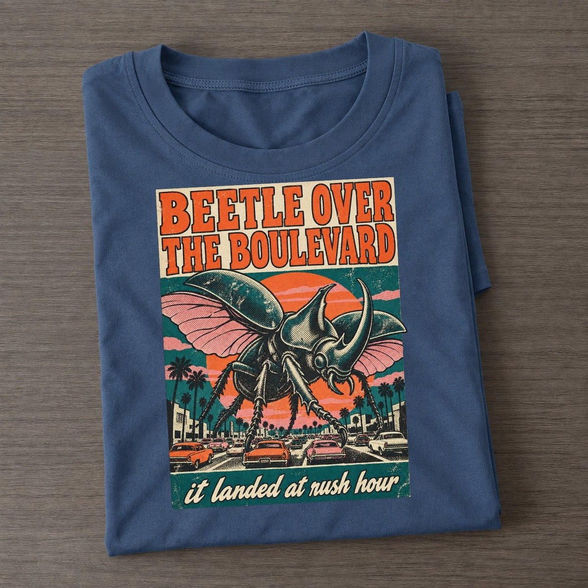 Beetle Over The Boulevard Drive In Monsters Classic T-shirt – Twilight Navy