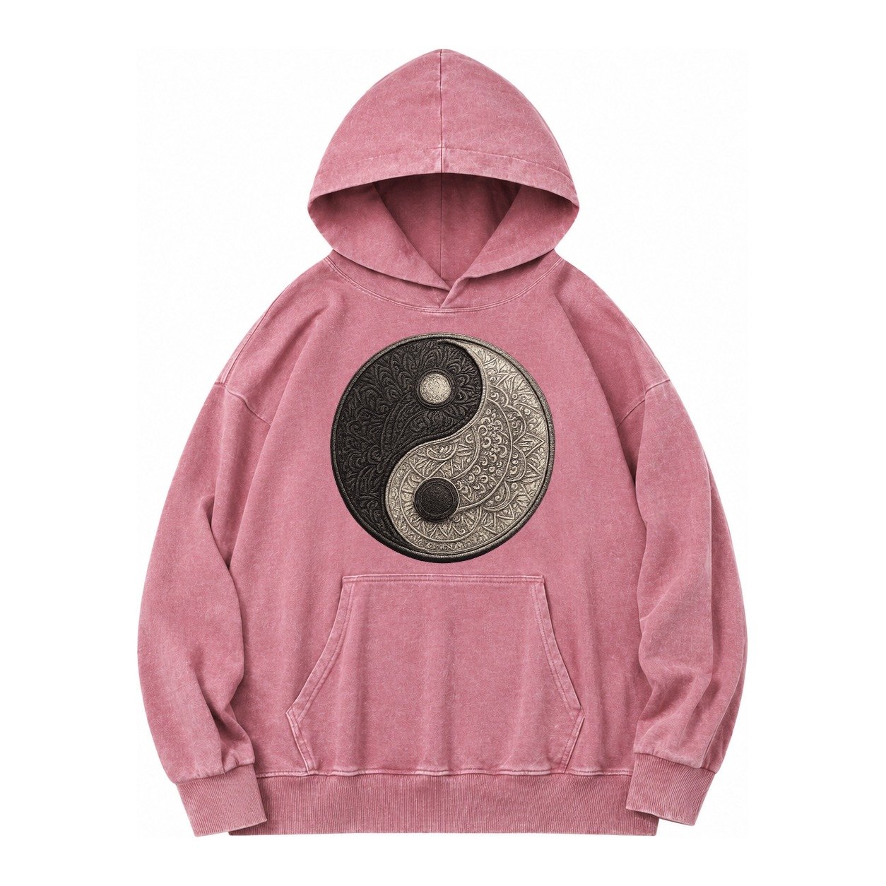 Mandala Yin Yang Vintage Washed Hoodie – Dusty Rose