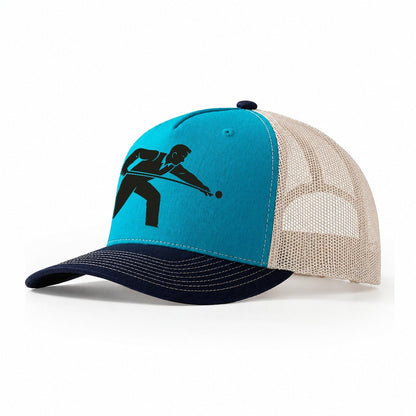 Pool Player Lining Up Shot Trucker Hat – Teal-Navy