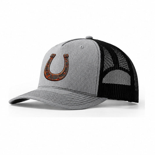 Lucky Horseshoe Worn Icon Trucker Hat – Sport Grey Black