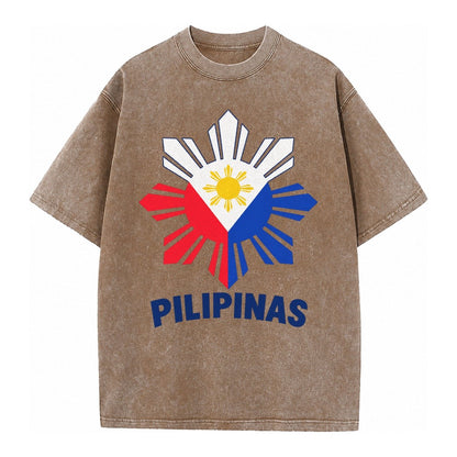 Philippines Sun Stars Vintage T-shirt – Brown