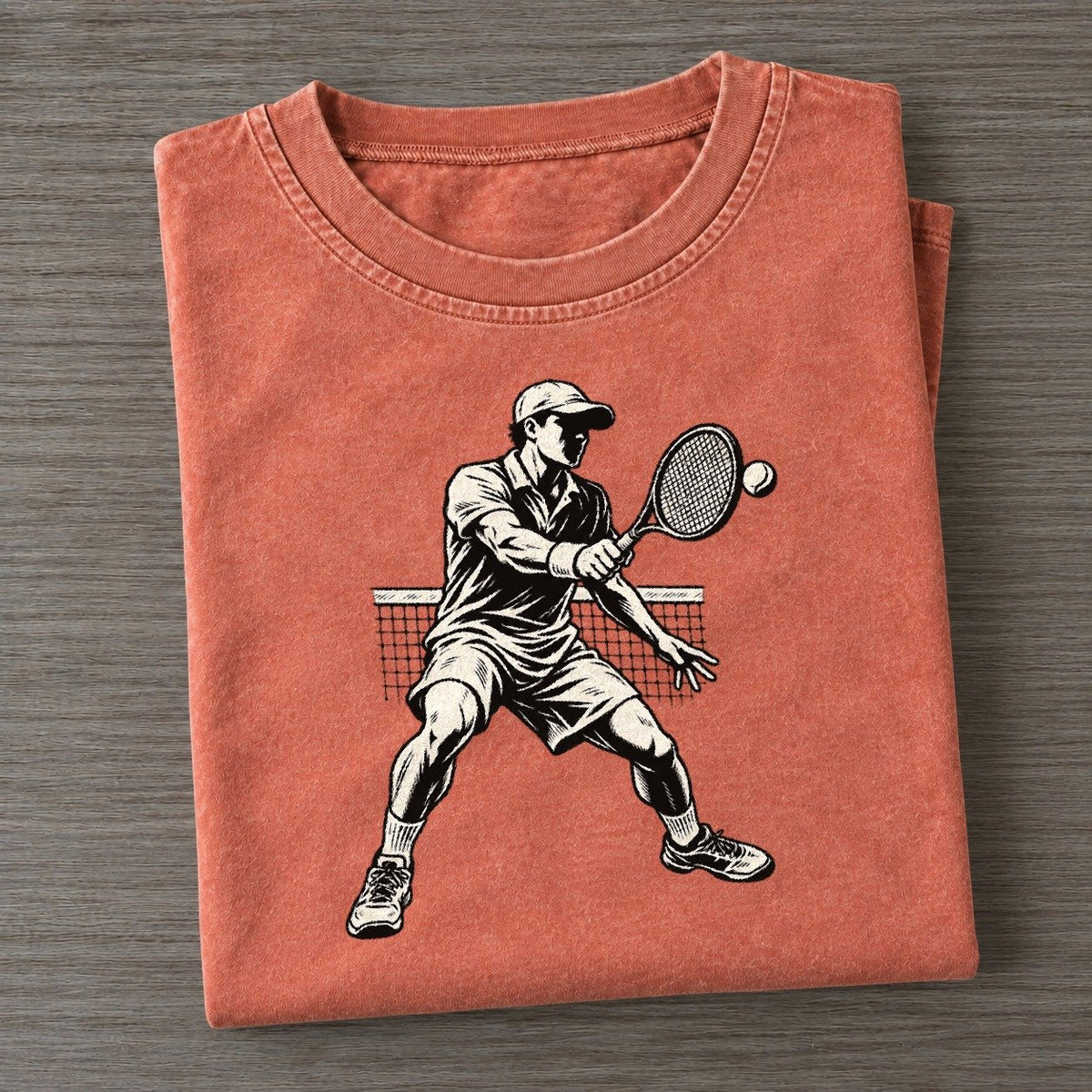 Tennis Net Volley Global Sports Ink Figures Vintage T-shirt – Terracotta