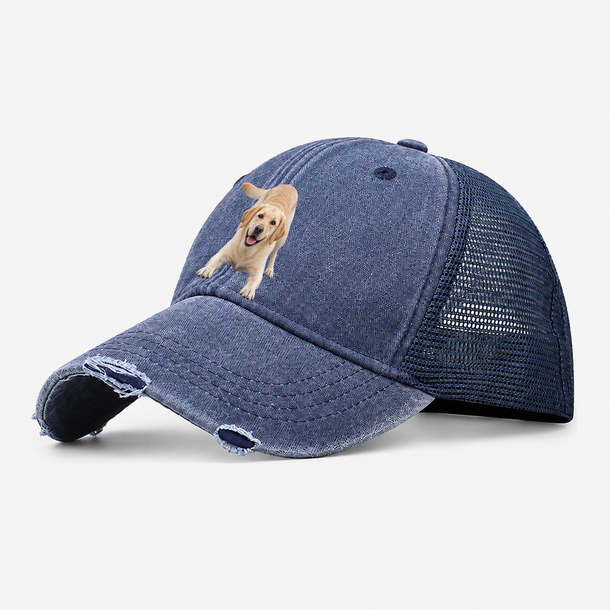 Labrador Retriever Play Bow Top Breeds Washed Trucker Hat – Navy