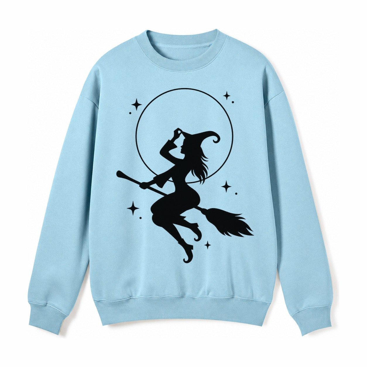 Witch On Broom Fleece Sweatshirt – Light Blue