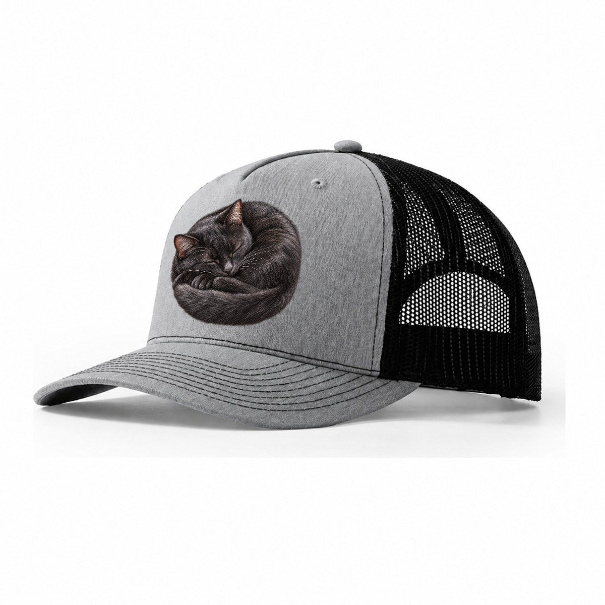 Black Cat Tail Crescent Nap Pastimes Companions Trucker Hat – Sport Grey Black