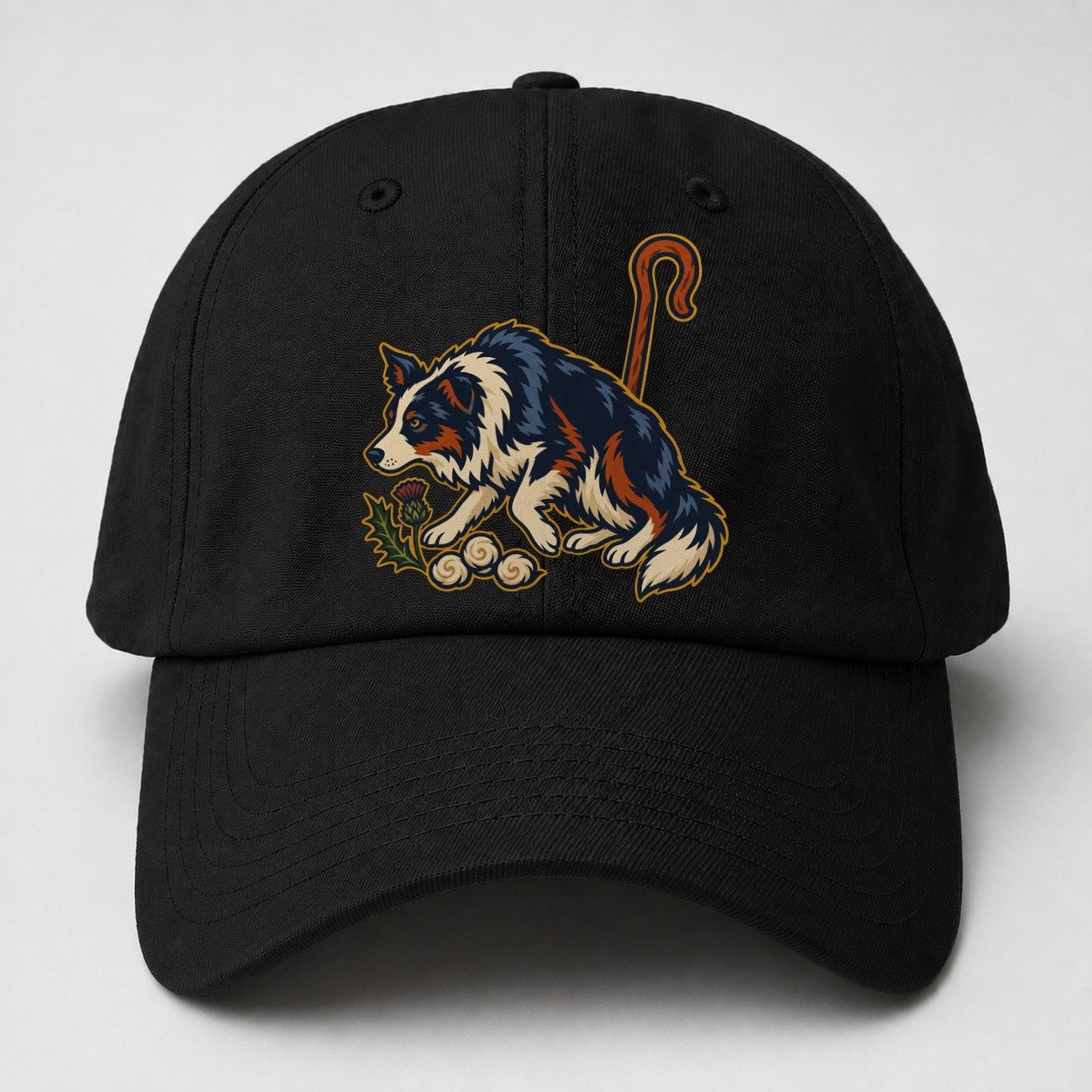 Shepherd Crook Sheepdog And Wool Sprig Uk Culture Heritage Baseball Cap – Black