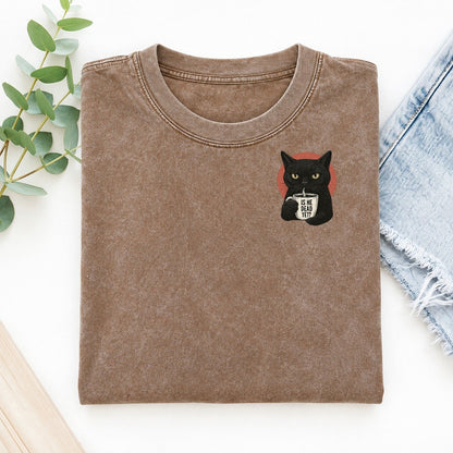 Is He Dead Yet Cat Left Chest Vintage T-shirt – Brown