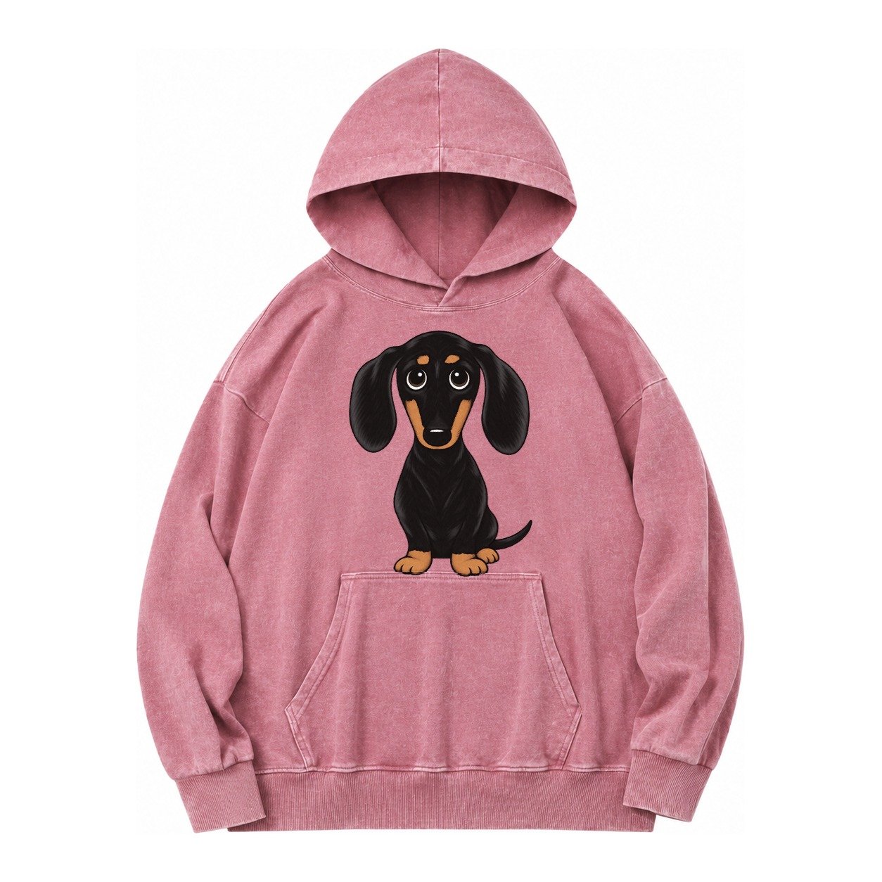 Vintage Style Dachshund Print Vintage Washed Hoodie – Dusty Rose