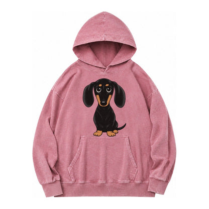 Vintage Style Dachshund Print Vintage Washed Hoodie – Dusty Rose