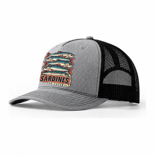 Sardine Crate Label Fishing Club Trucker Hat – Sport Grey Black