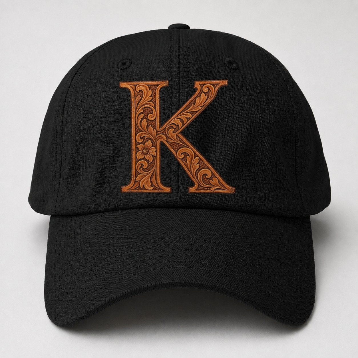 Tooled Leather K Monogram Baseball Cap – Black