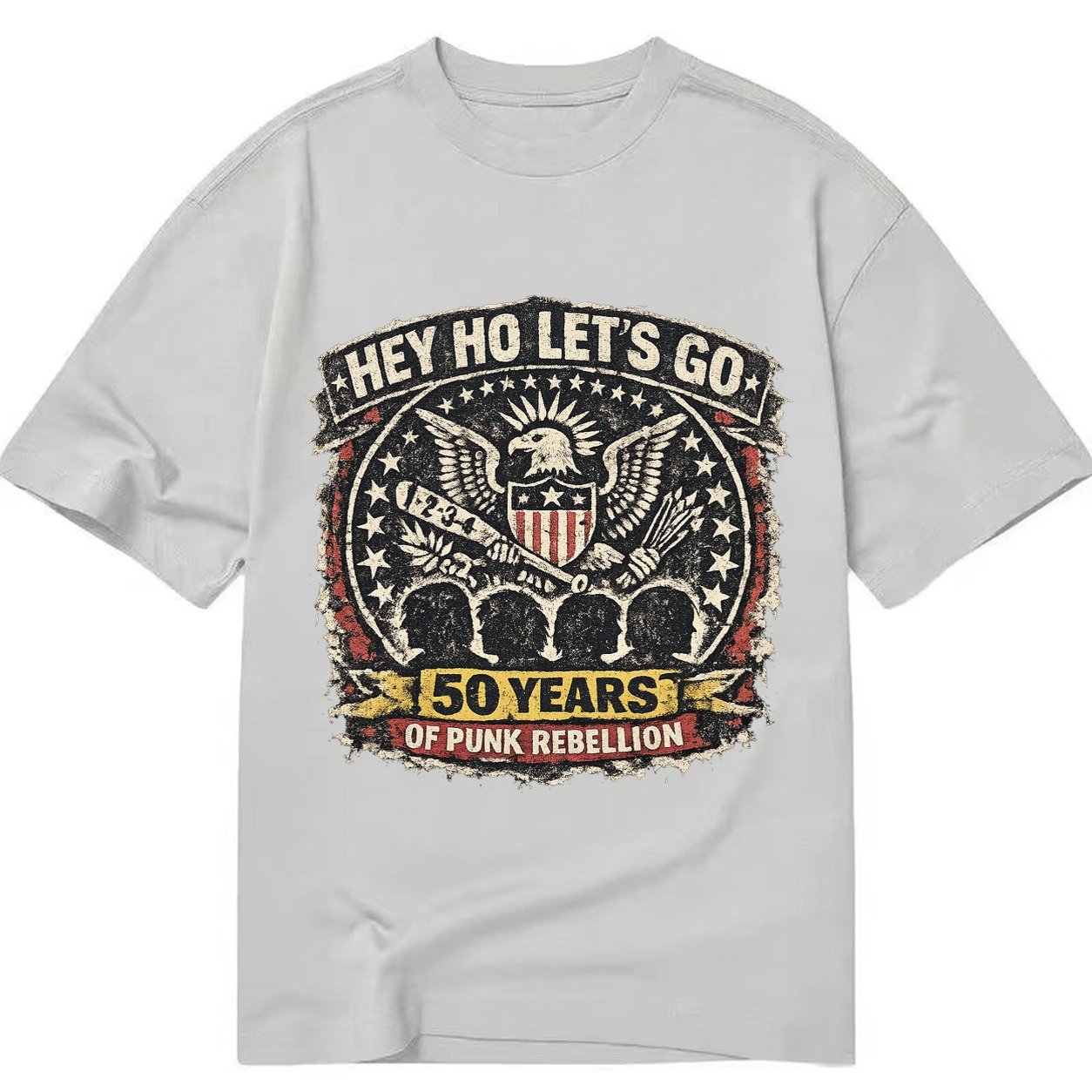 Ramones Legacy Hey Ho Lets Go Typography Presidential Seal P Classic T-shirt – Grey