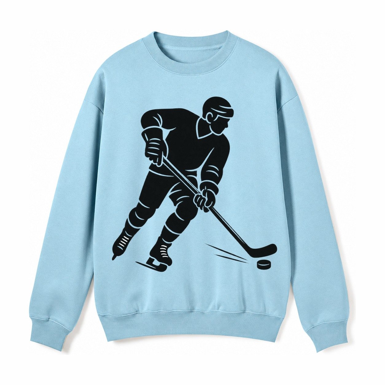 Ice Hockey Player Shooting Puck Fleece Sweatshirt – Light Blue