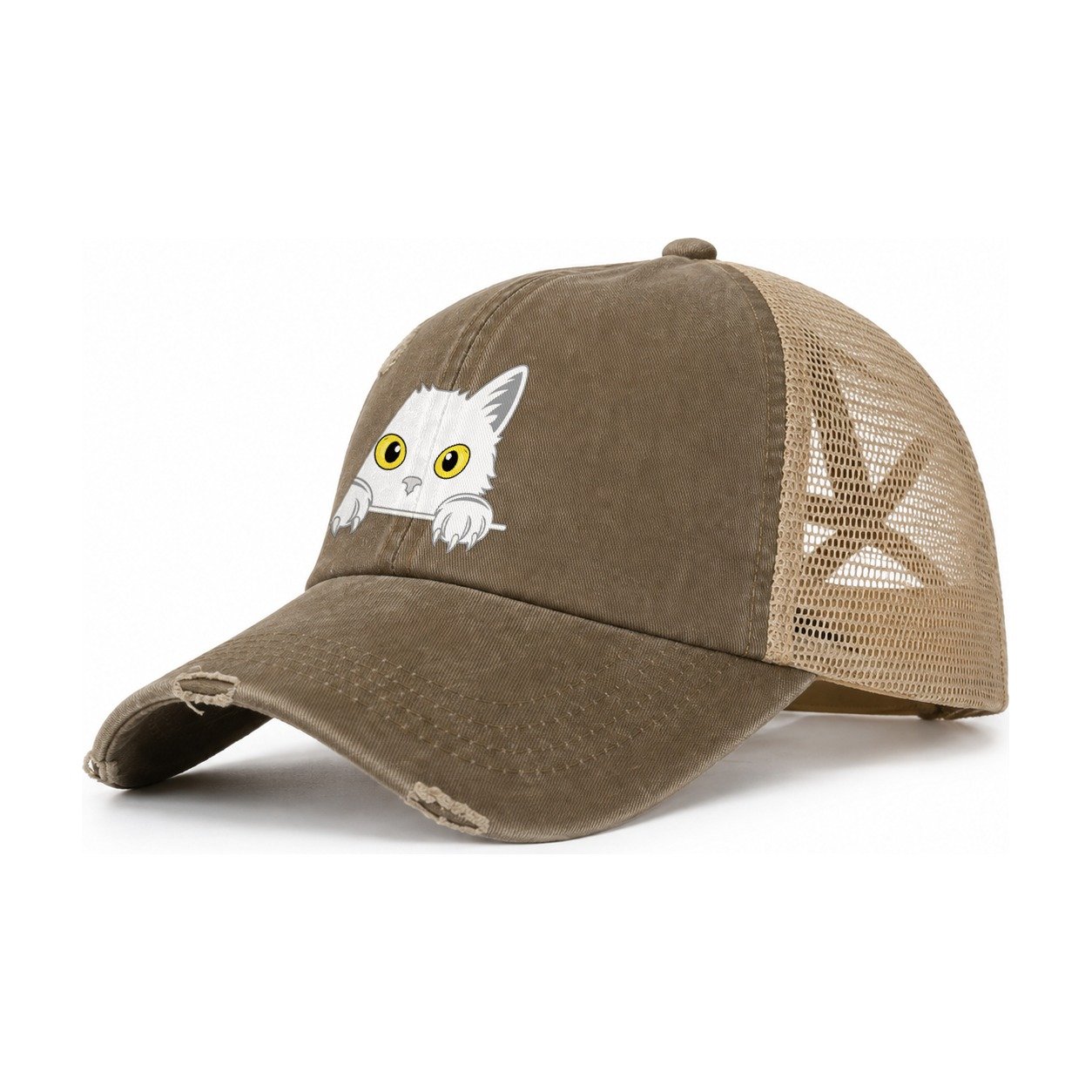 Black Cat Women's Ponytail Trucker Hat – Coffee Khaki