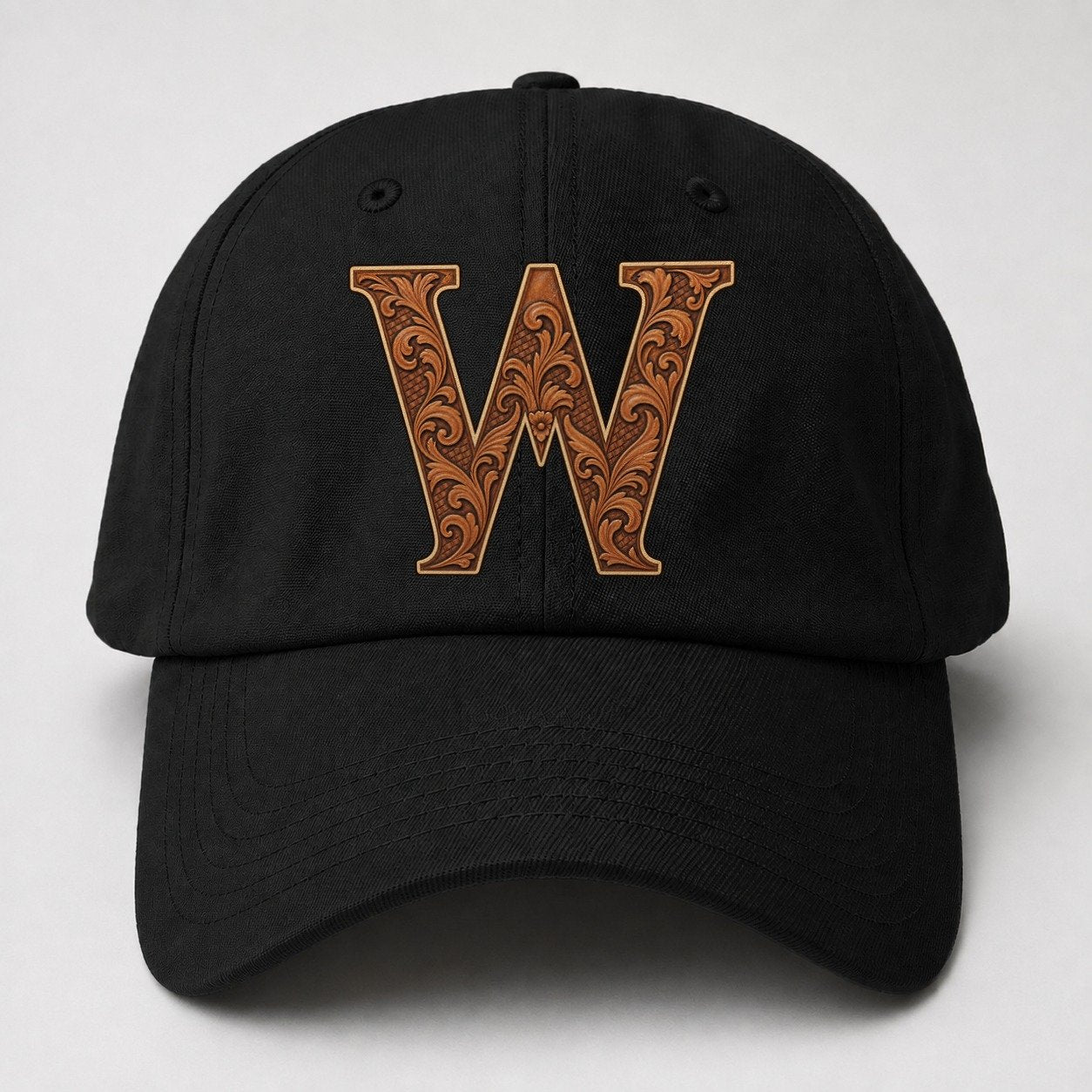 Tooled Leather W Monogram Baseball Cap – Black