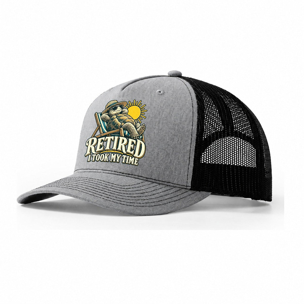 Retired Took My Time Everyday Originals Trucker Hat – Sport Grey Black