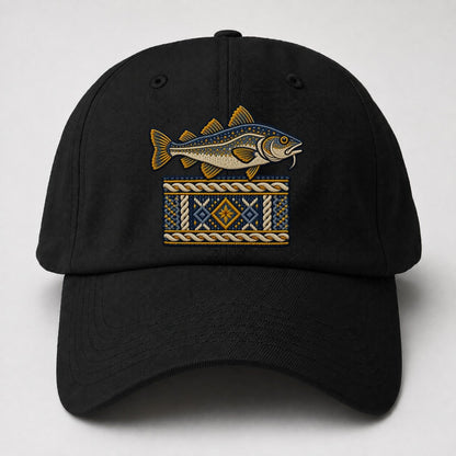 Fisherman S Gansey Knit And Cod Uk Culture Heritage Baseball Cap – Black